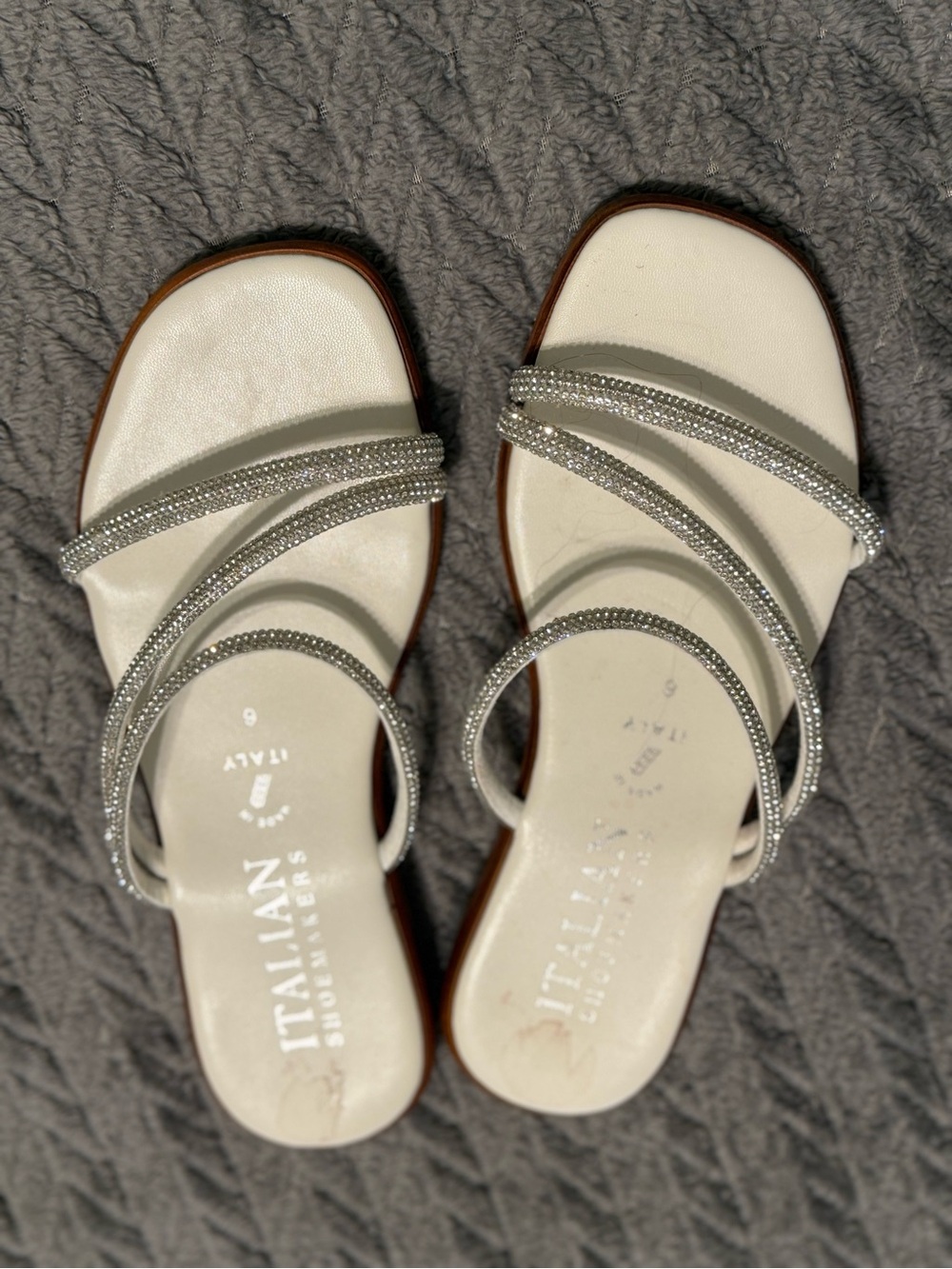 Italian Shoemakers Ivory Sandals  with Diamond Crystal Straps - Size 6